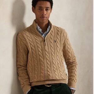 🆕 Polo Ralph Lauren Cable-Knit Cotton Quarter-Zip Sweater NWT